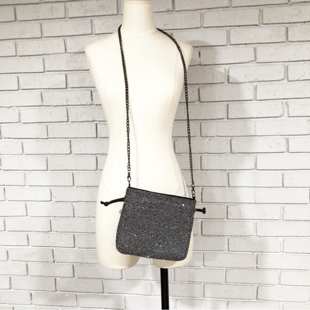 AQUA Black Rhinestone Crossbody Bag Detachable Chain Strap Evening Clutch